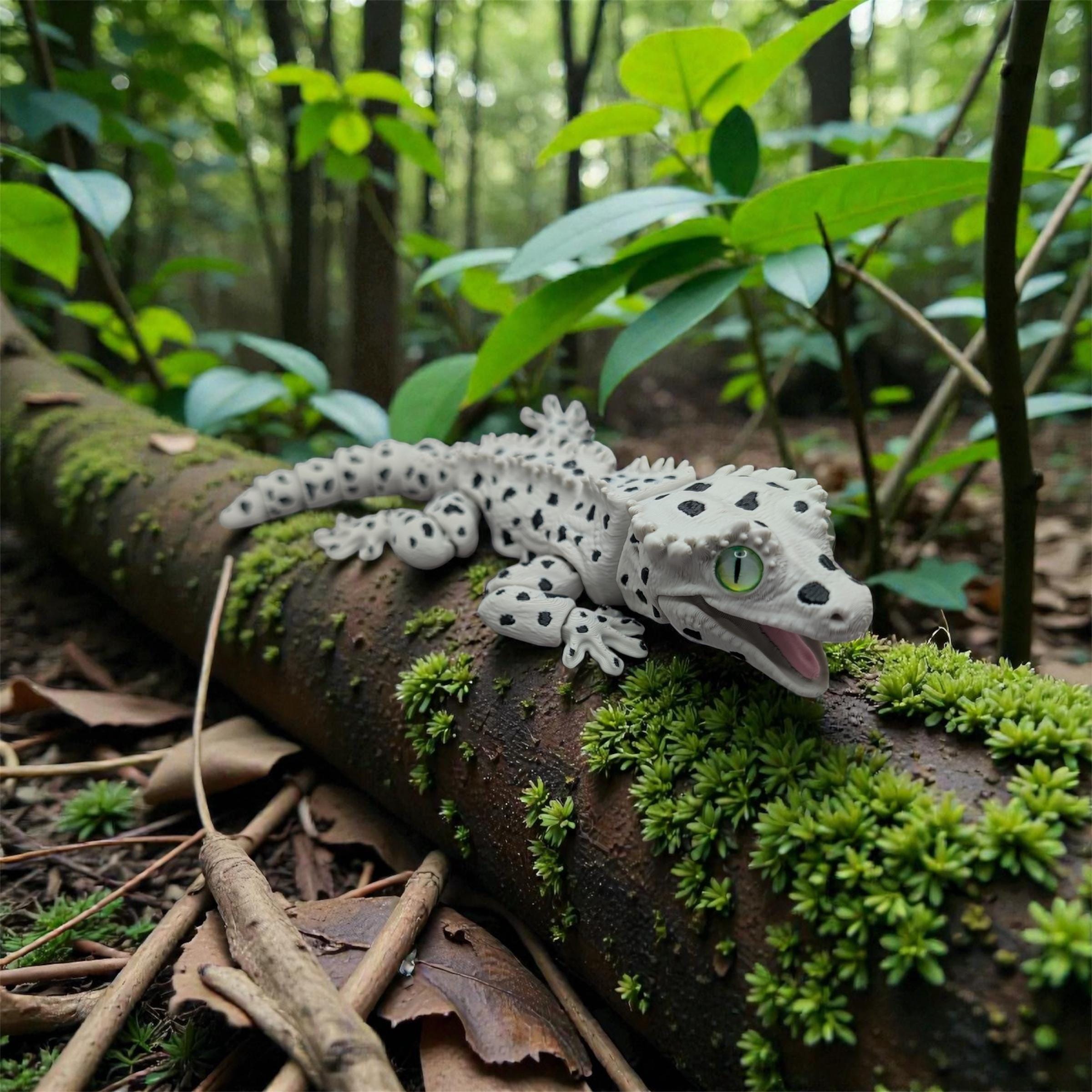 Realistic Articulated Crested Gecko Dalmatian - 3D Printed