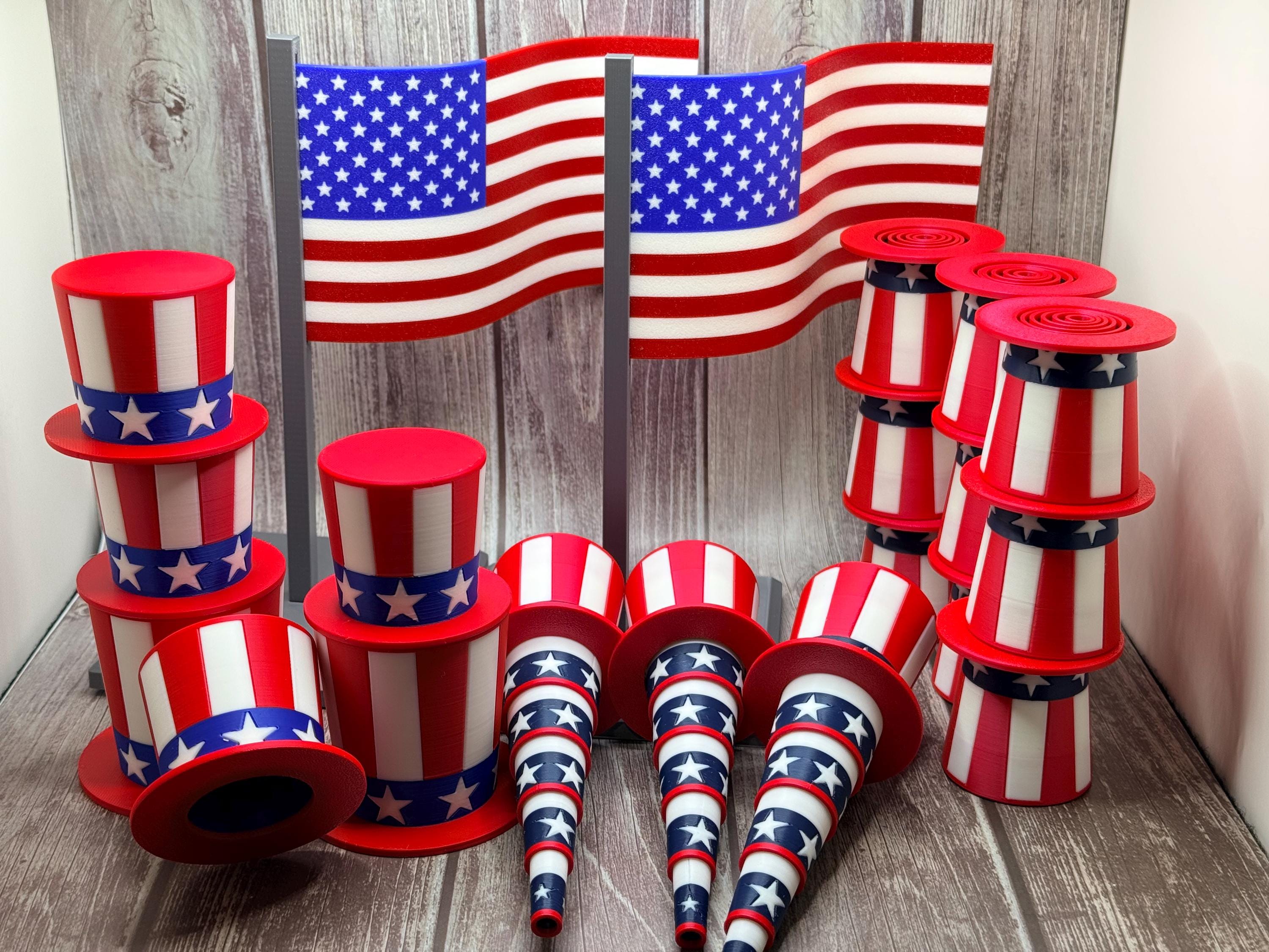 USA Fidget Hats, Bottle Toppers | Patriotic Party Favors, 4th July Decor