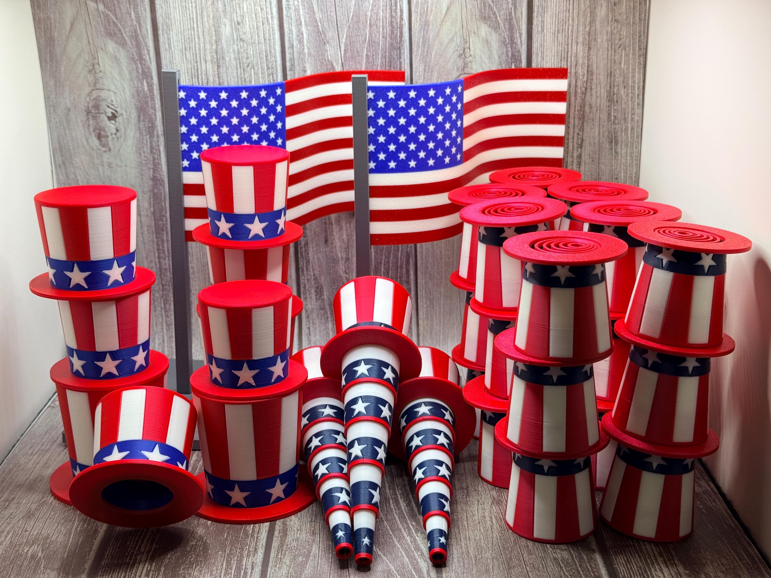 USA Fidget Hats, Bottle Toppers | Patriotic Party Favors, 4th July Decor