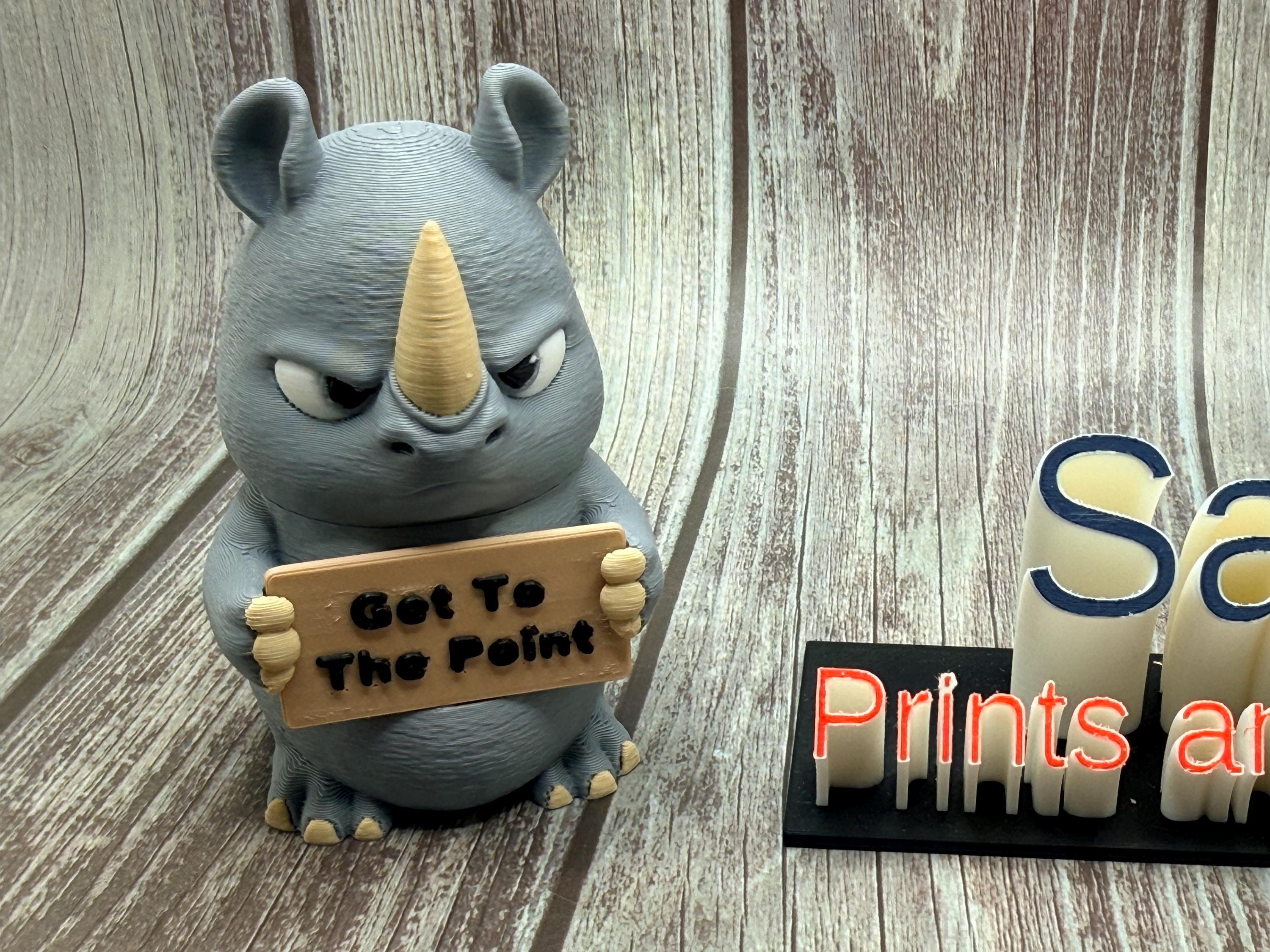 3D Printed Rhino with Attitude | “Get to the Point” | Funny Desk Decor | Sassy Office Gift