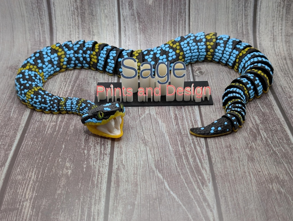Female Dark Wagler Temple Viper | 3D Printed Articulated Snake | Exotic Reptile Decor