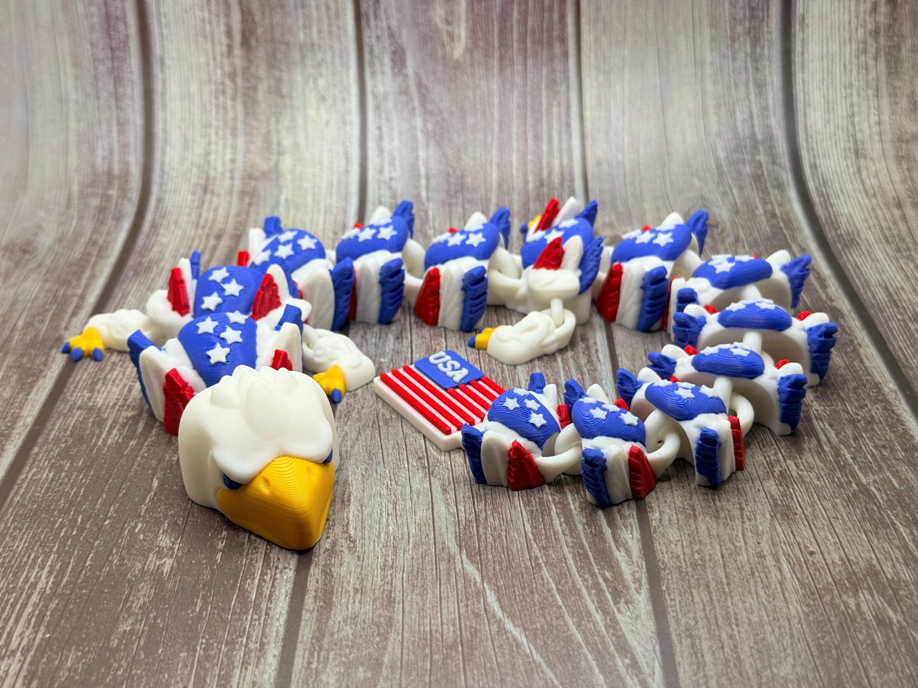 3D Printed Articulated Dragon | American Eagle Patriotic Decor