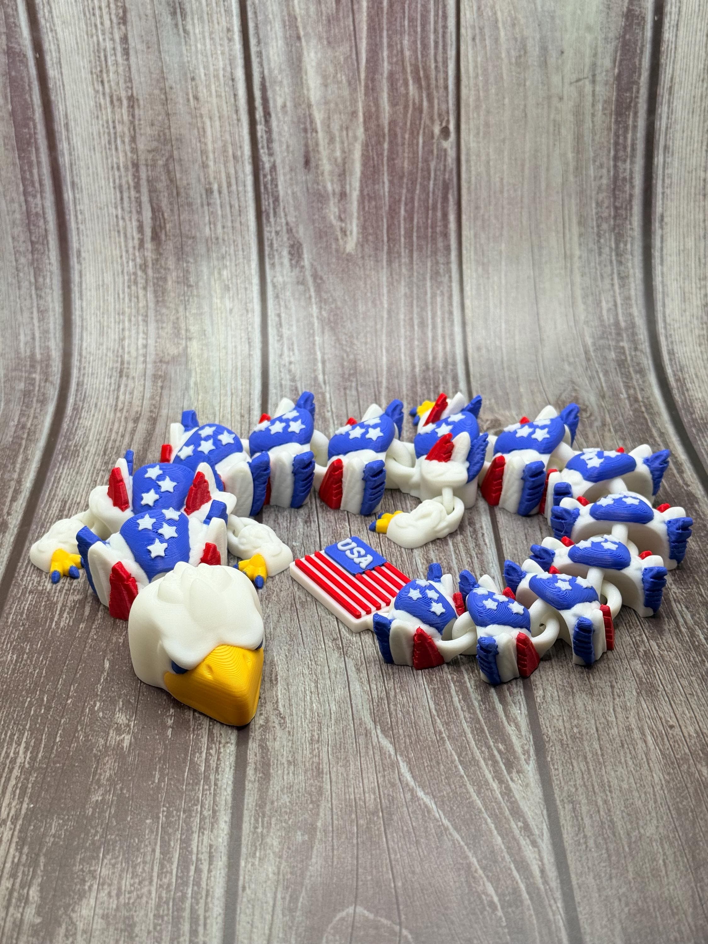 3D Printed Articulated Dragon | American Eagle Patriotic Decor