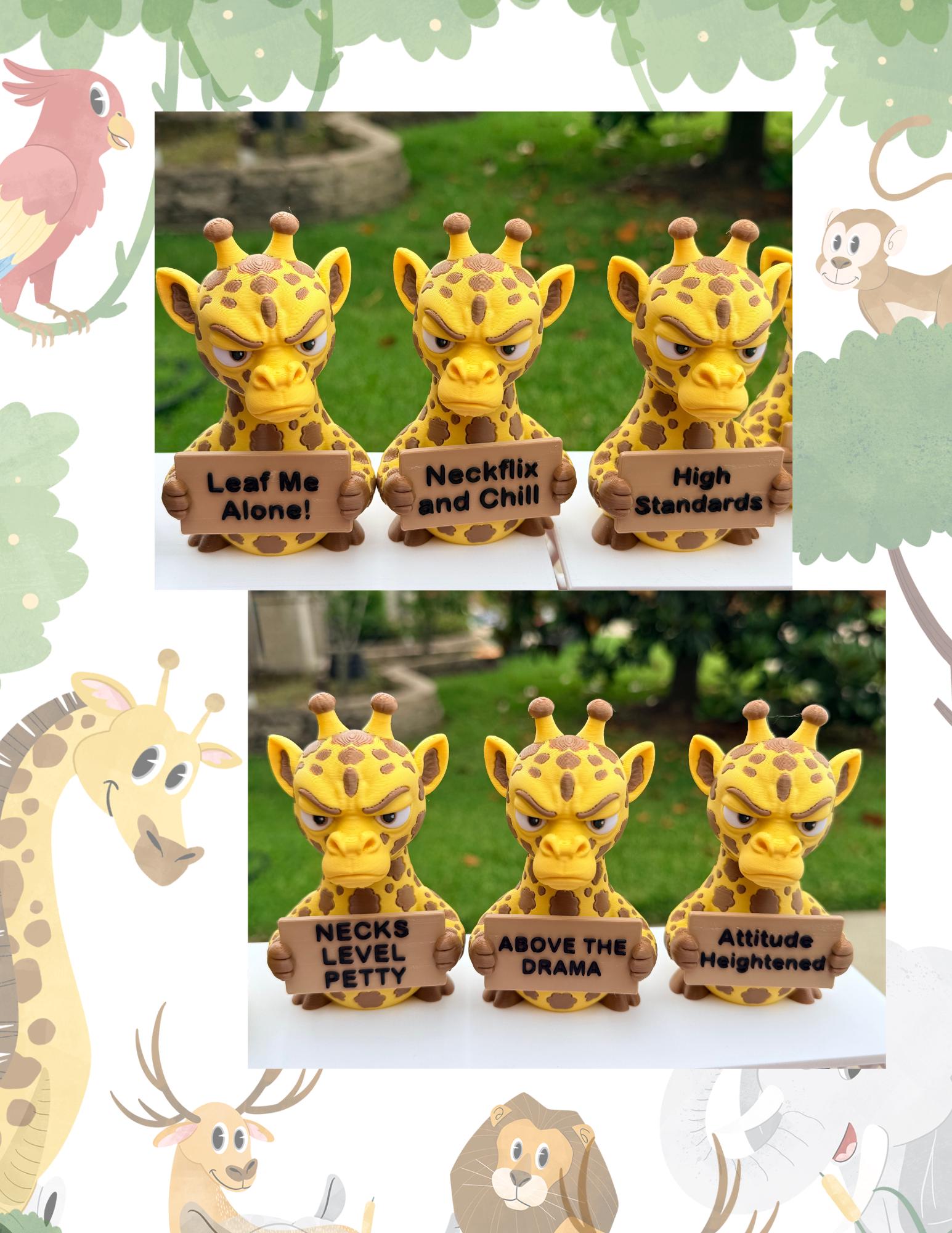 3D Printed Giraffe with Attitude | Sassy Giraffe Decor | “Leaf Me Alone”