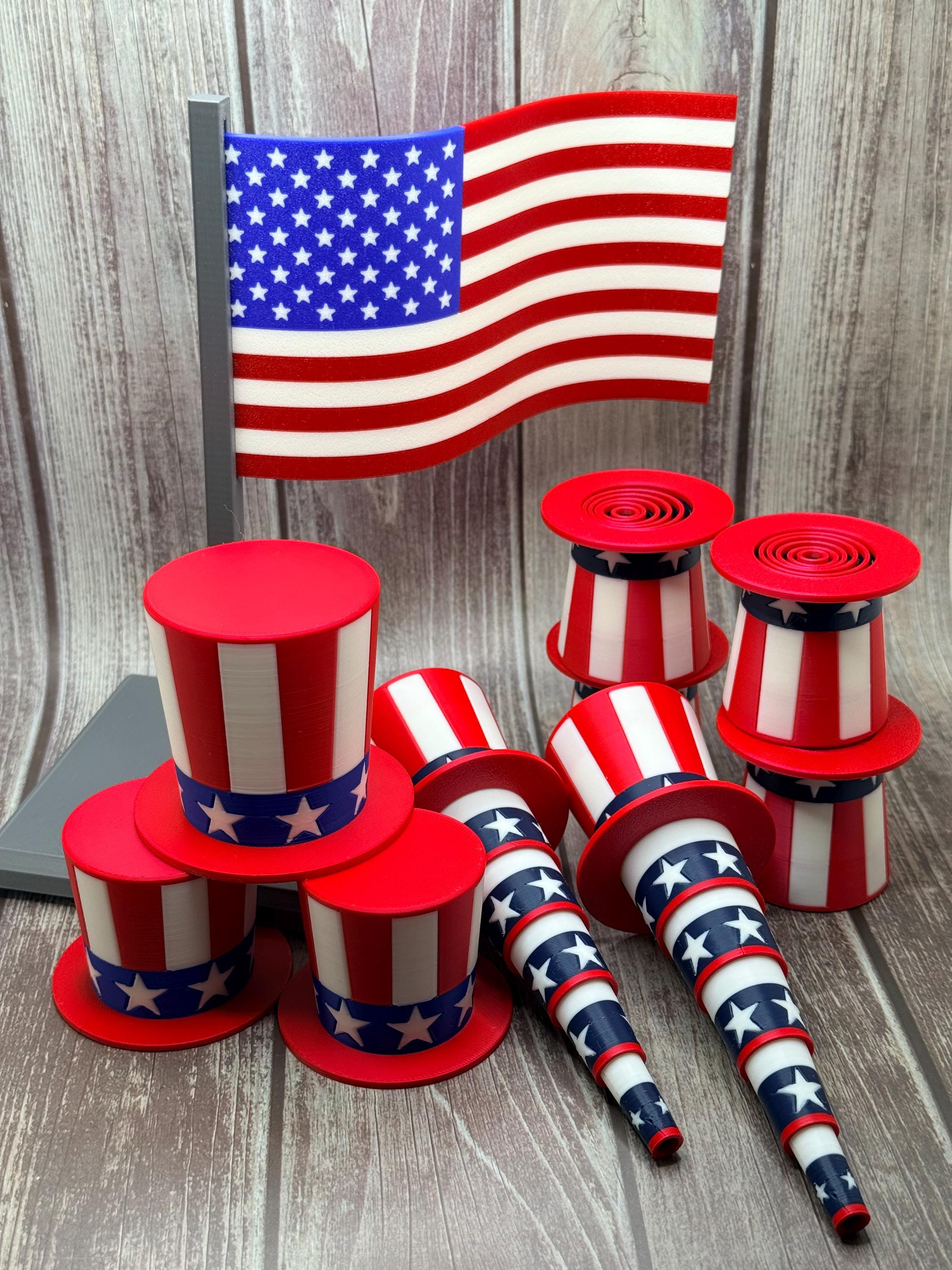 USA Fidget Hats, Bottle Toppers | Patriotic Party Favors, 4th July Decor