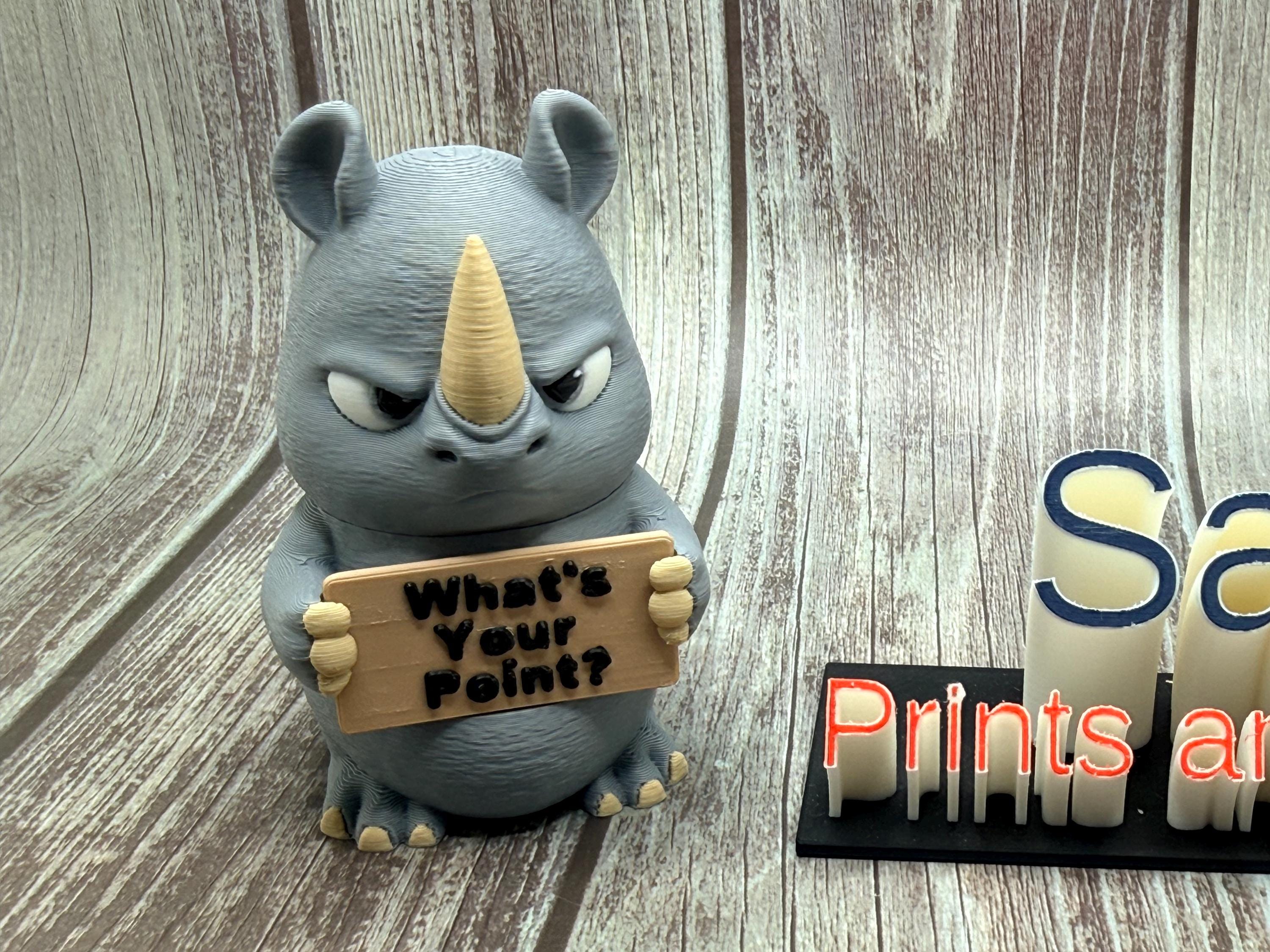3D Printed Rhino with Attitude | “Get to the Point” | Funny Desk Decor | Sassy Office Gift