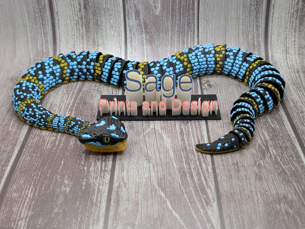 Female Dark Wagler Temple Viper | 3D Printed Articulated Snake | Exotic Reptile Decor