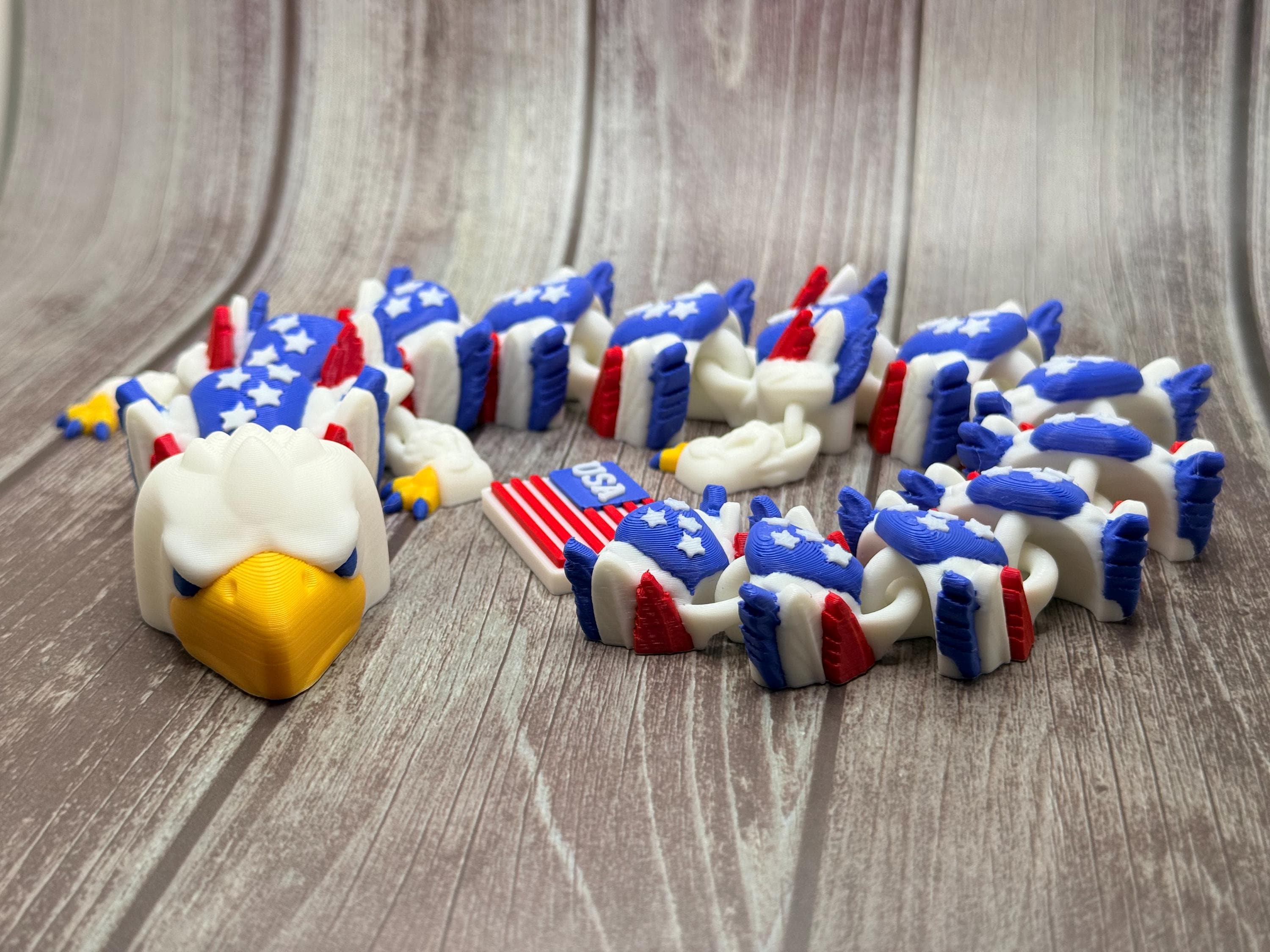 3D Printed Articulated Dragon | American Eagle Patriotic Decor