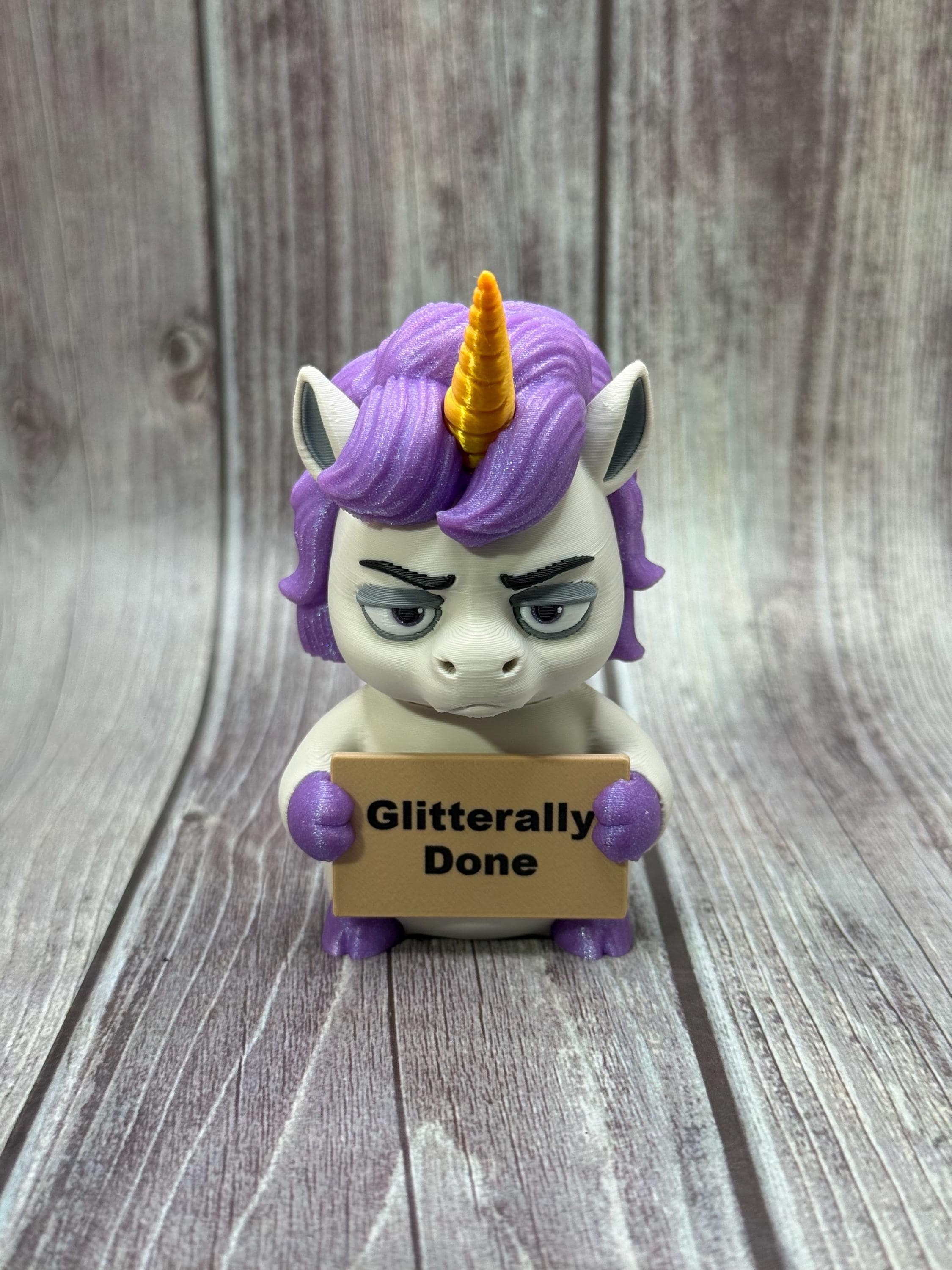3D Printed Unicorn with Attitude | “Glitterally Done” | Sassy Desk Decor
