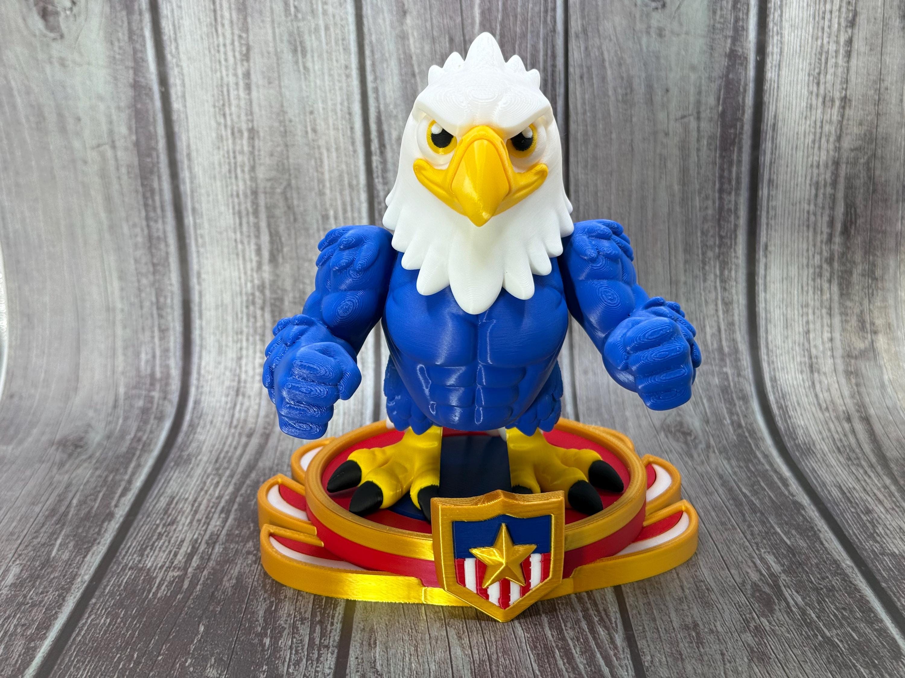 Mighty Eagle Holding American Flag on Display Stand | Patriotic 3D Printed Eagle Statue