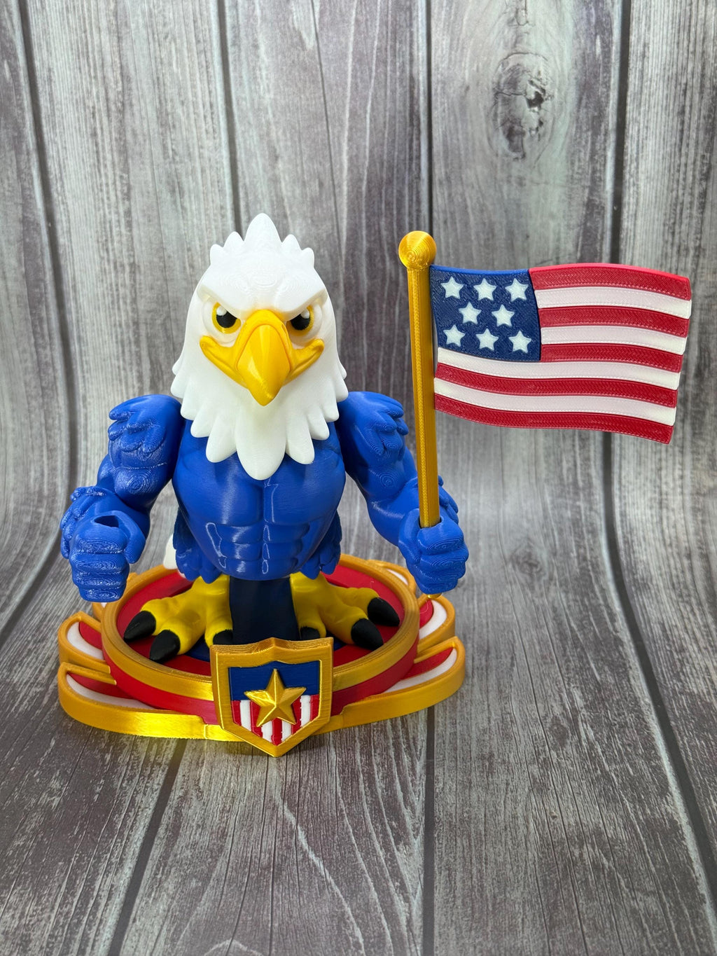 Mighty Eagle Holding American Flag on Display Stand | Patriotic 3D Printed Eagle Statue
