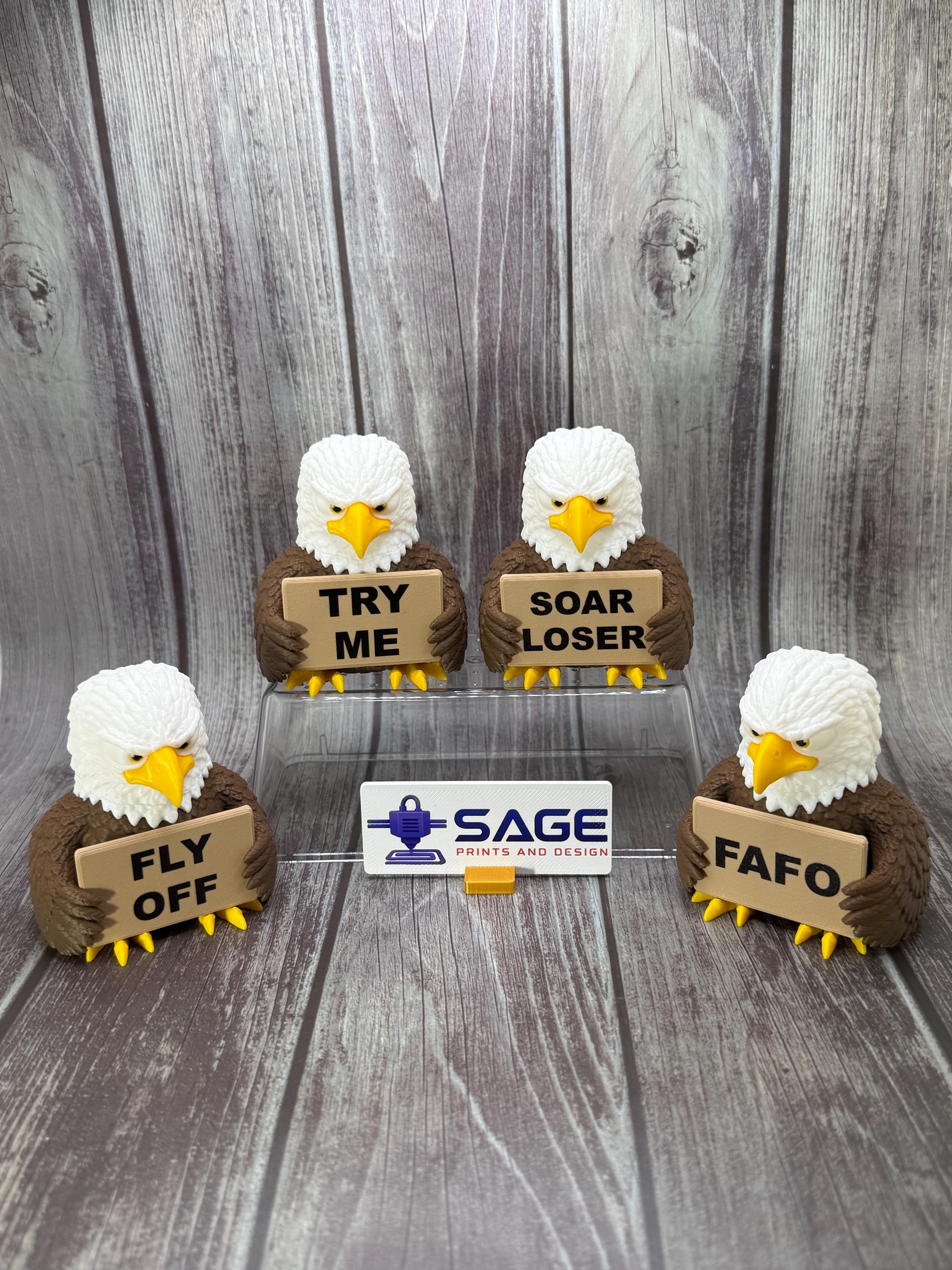 Eagle with Attitude | Funny 3D Printed Bald Eagle Figurine | Patriotic Desk Decor