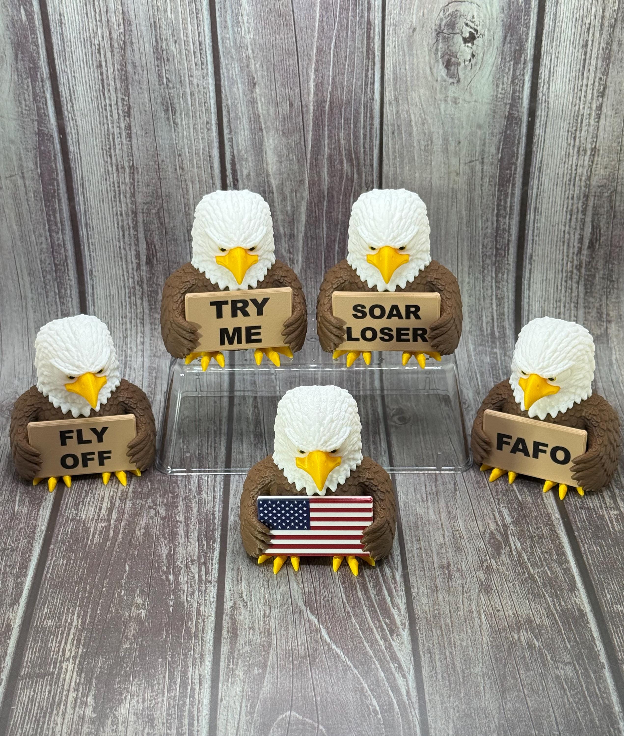 Eagle with Attitude | Funny 3D Printed Bald Eagle Figurine | Patriotic Desk Decor