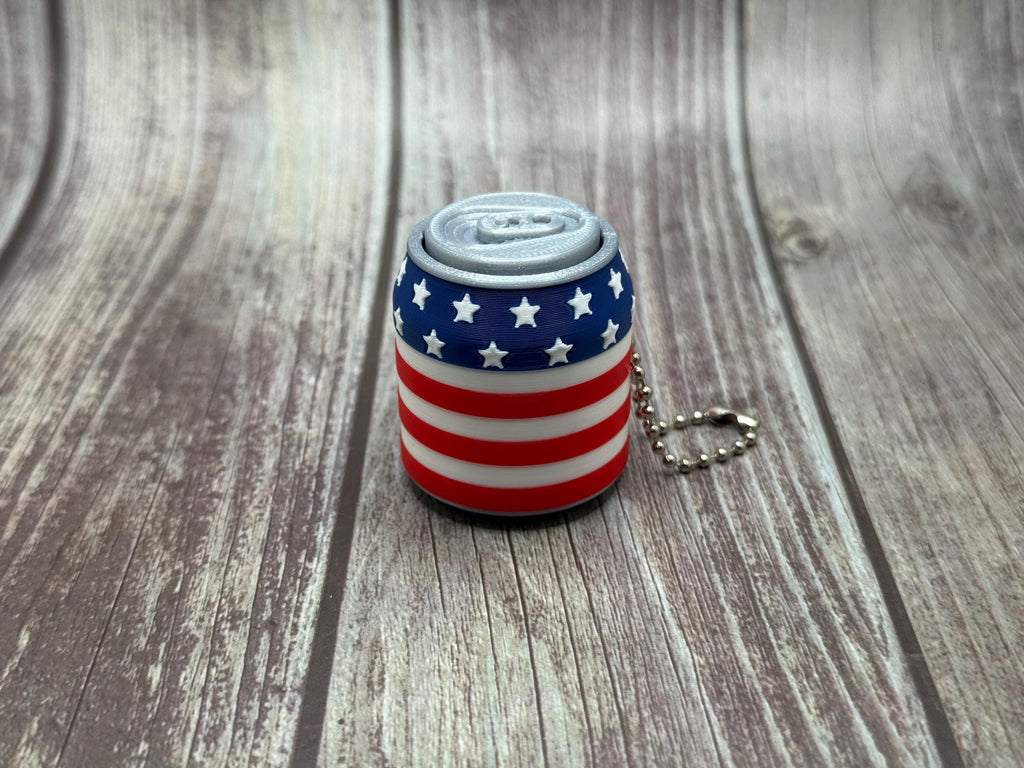 3D Printed Soda Can Clicker Keychain | Patriotic Stars Stripes Fidget Toy