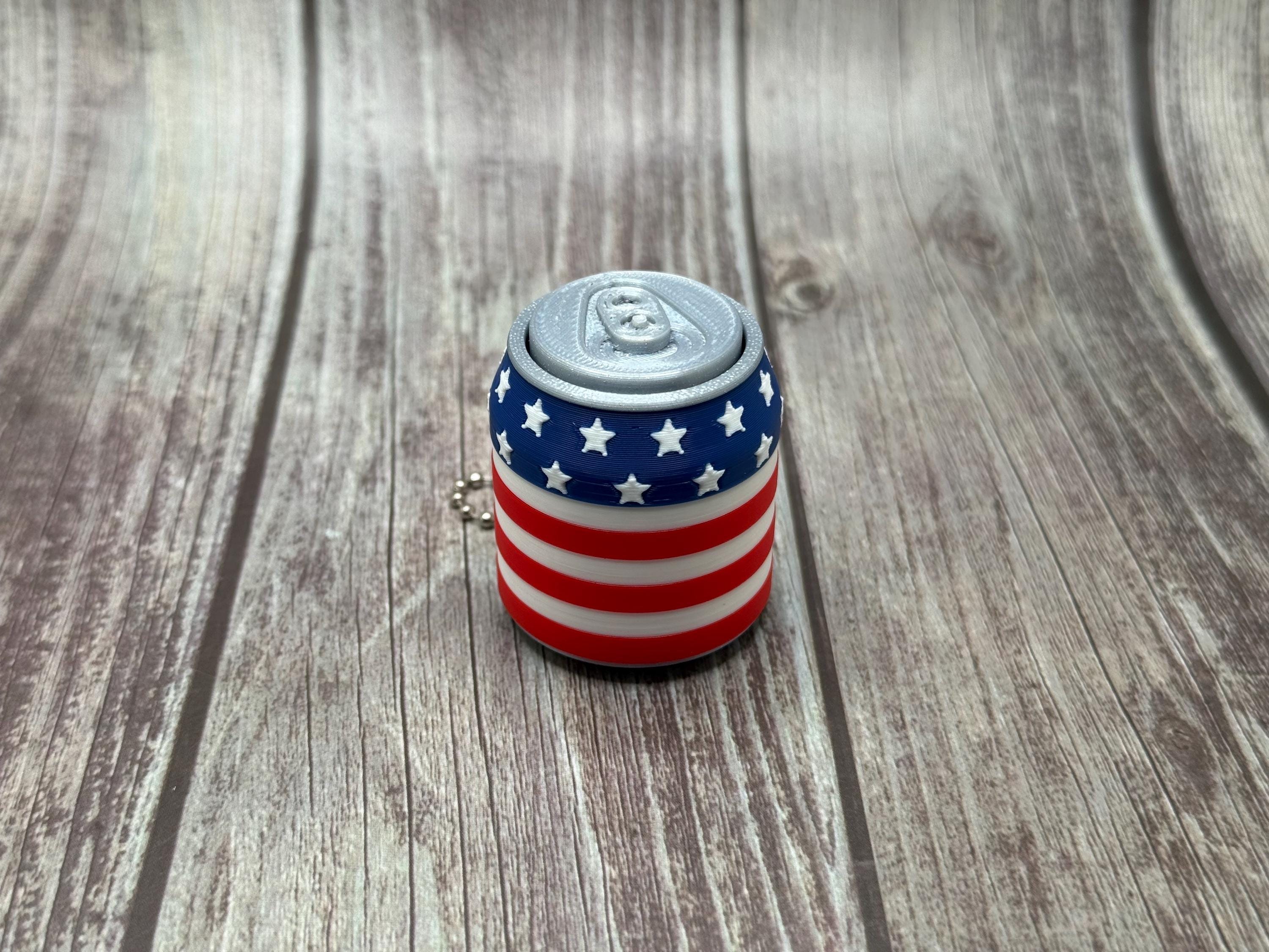 3D Printed Soda Can Clicker Keychain | Patriotic Stars Stripes Fidget Toy