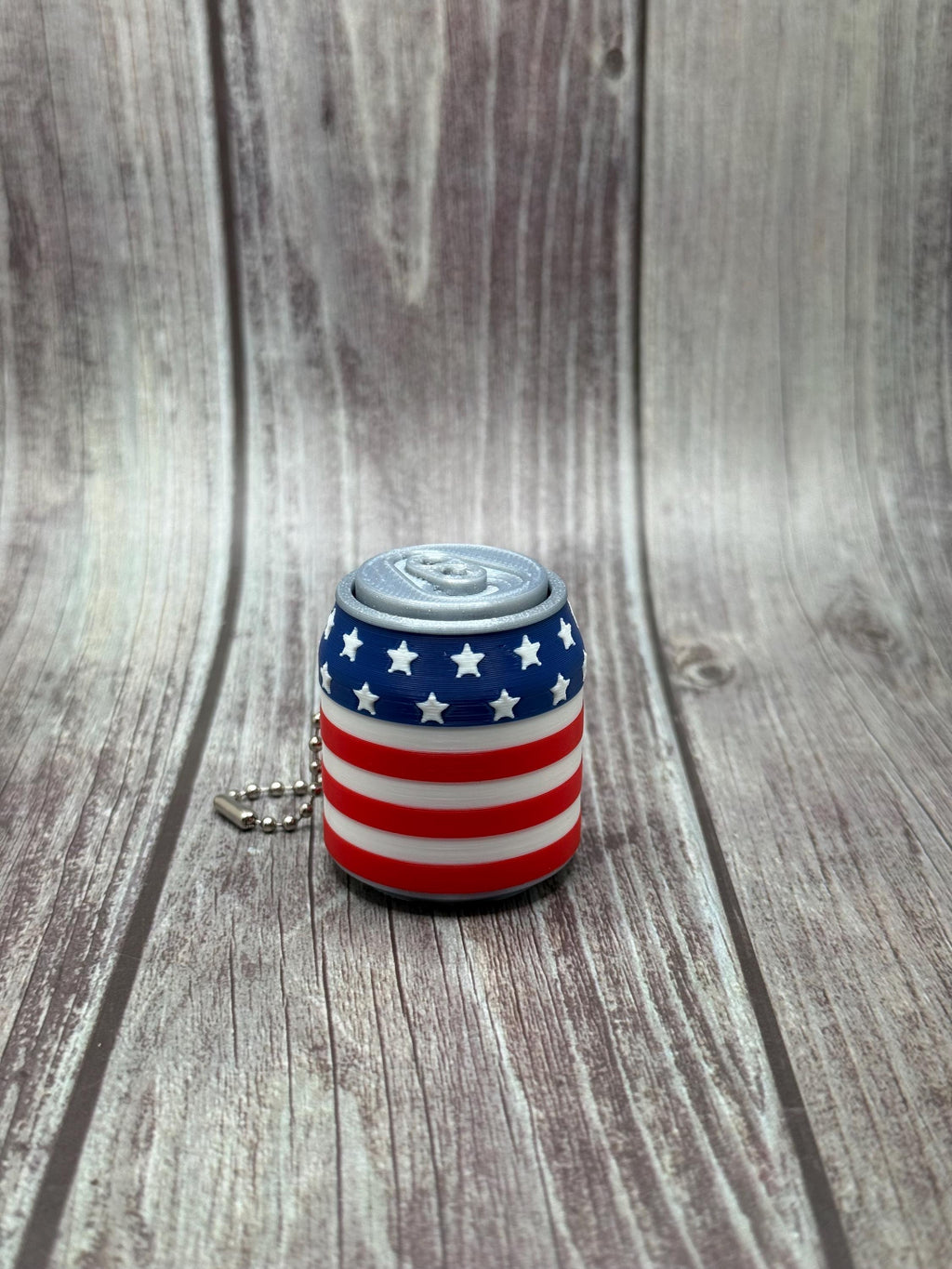 3D Printed Soda Can Clicker Keychain | Patriotic Stars Stripes Fidget Toy
