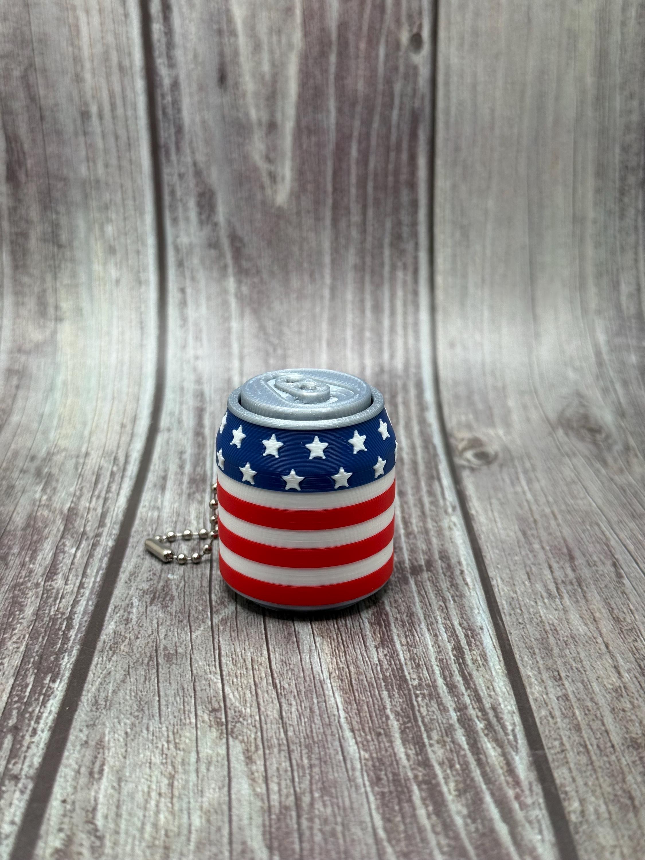 3D Printed Soda Can Clicker Keychain | Patriotic Stars Stripes Fidget Toy