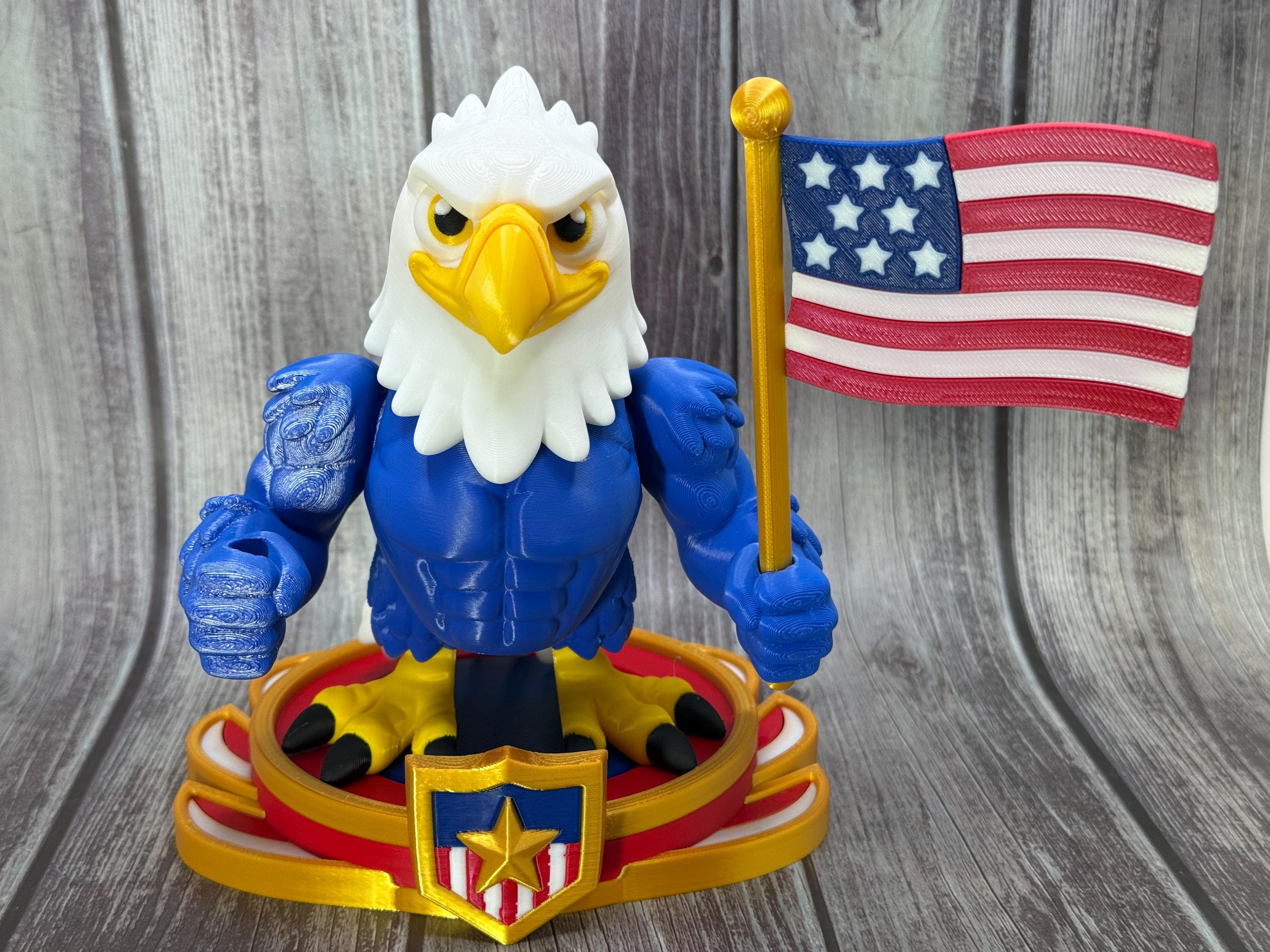 Mighty Eagle Holding American Flag on Display Stand | Patriotic 3D Printed Eagle Statue