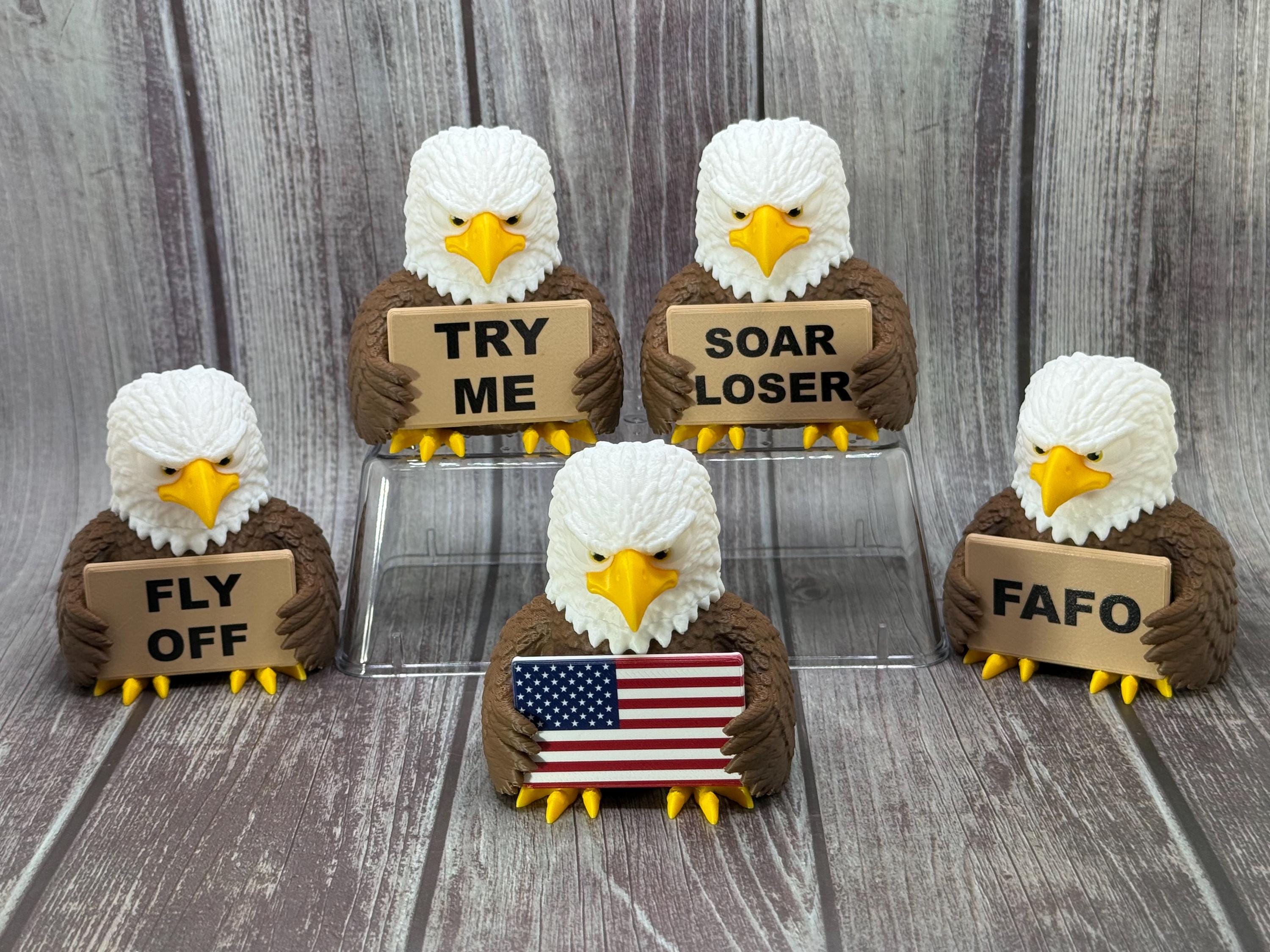 Eagle with Attitude | Funny 3D Printed Bald Eagle Figurine | Patriotic Desk Decor