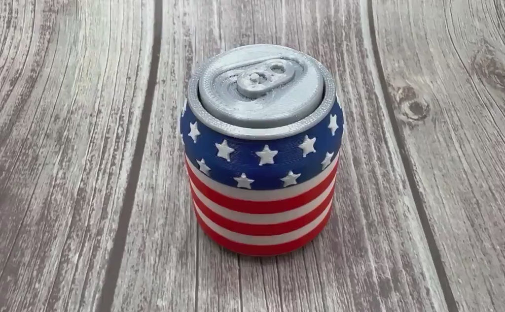 3D Printed Soda Can Clicker Keychain | Patriotic Stars Stripes Fidget Toy